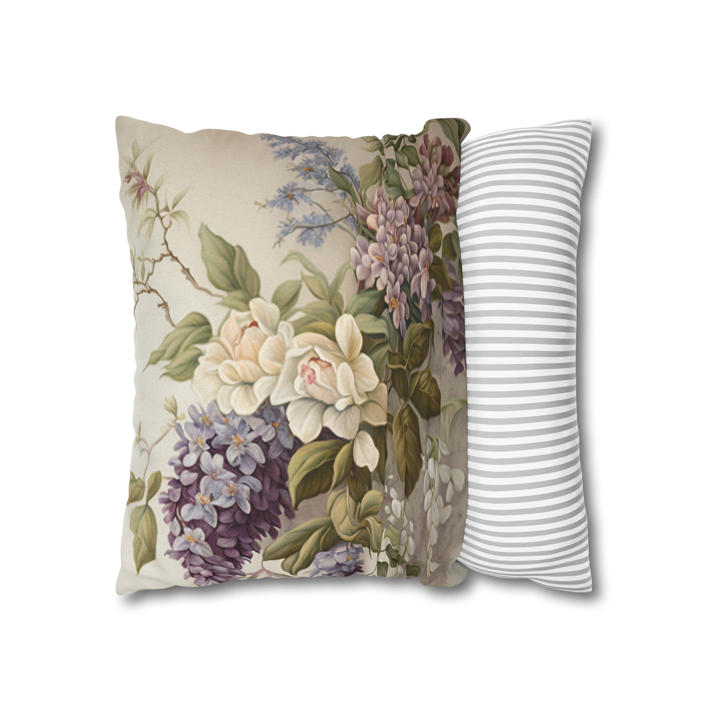 Vintage 'Embroidered Look' Flower Design #2 - Spun Polyester Square Pillow Case 20x20" and 16x16"