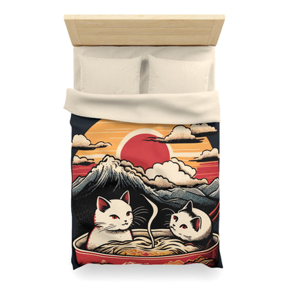 Cute Japanese Kittens/Cats Bathing in a bowl of Ramen Udon Noodles | Duvet Cover | Ukiyo-E Style | Harajuku | Gifts For Yourself