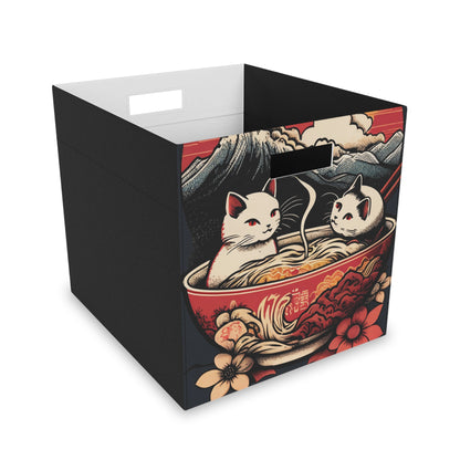 Japanese Ukiyo E Cats Bathe in Ramen Noodles | Felt Storage Box - toy storage, clothing storage perfect for bedroom, bathroom or hallway