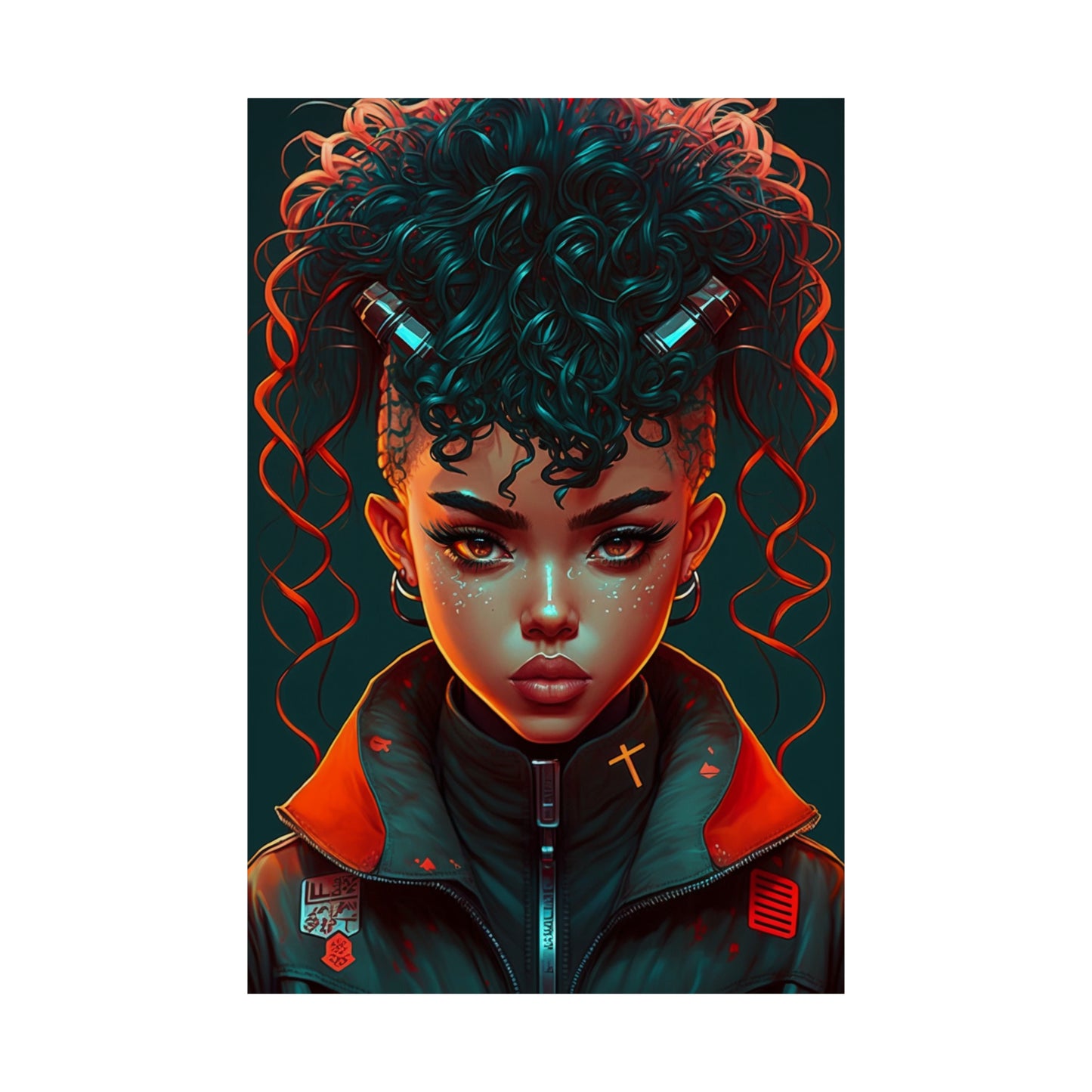 Beautiful and Powerful Black Woman Poster Wall Art, Futuristic Anime Original Art Vertical Poster, Gifts For Black Girl & Woman