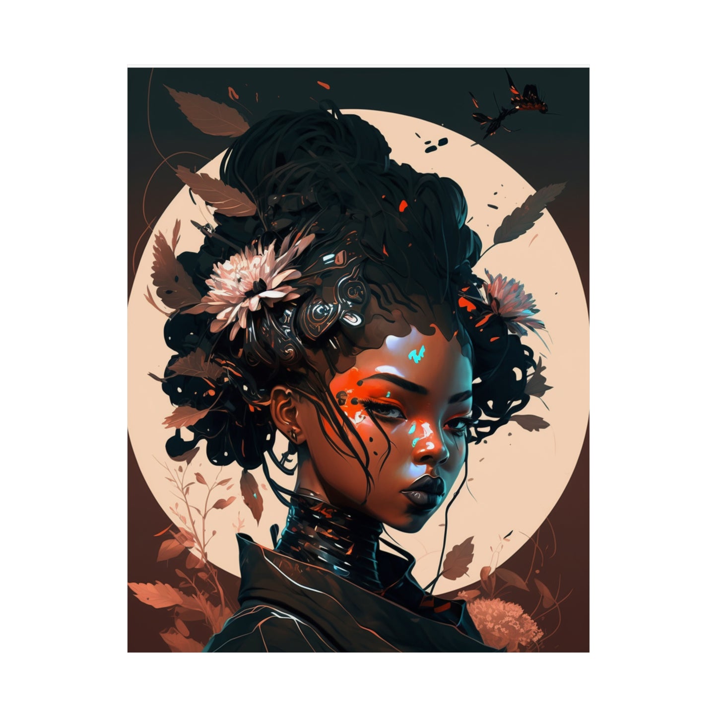 Portrait of a Beautiful Black Woman Original Art Poster for Wall Home Decor, Futuristic, Black Anime, Gifts For Black Girls & Women