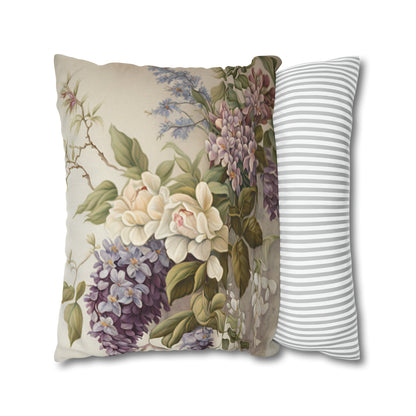 Vintage 'Embroidered Look' Flower Design #2 - Spun Polyester Square Pillow Case 20x20" and 16x16"