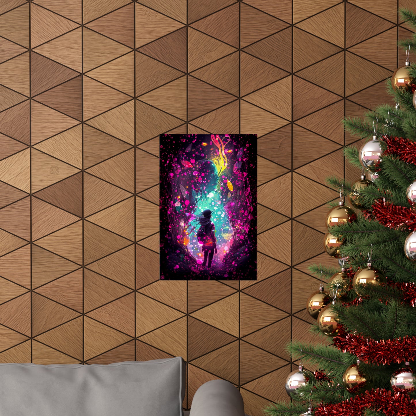 Futuristic Fantasy A Woman's Dream As She Walks into Another World, Sci-fi UV Black Light Wall Art Poster - Various Sizes