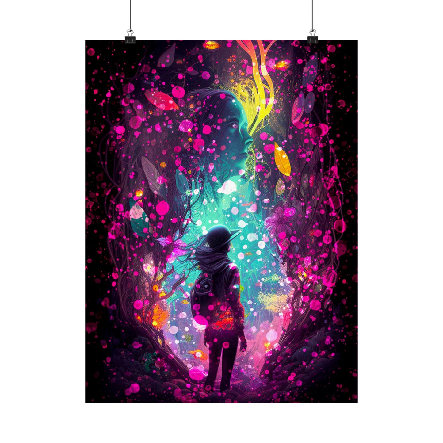 Futuristic Fantasy A Woman's Dream As She Walks into Another World, Sci-fi UV Black Light Wall Art Poster - Various Sizes