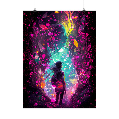 Futuristic Fantasy A Woman's Dream As She Walks into Another World, Sci-fi UV Black Light Wall Art Poster - Various Sizes