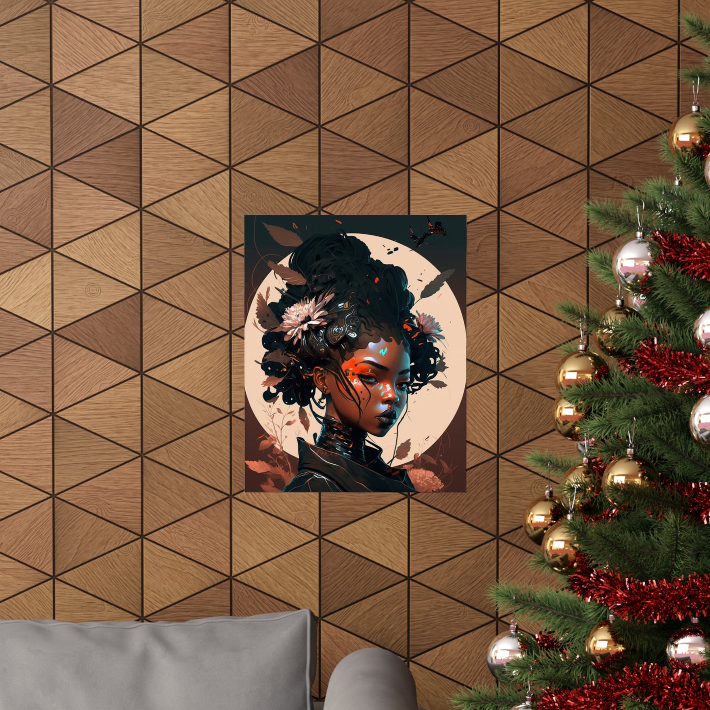 Portrait of a Beautiful Black Woman Original Art Poster for Wall Home Decor, Futuristic, Black Anime, Gifts For Black Girls & Women