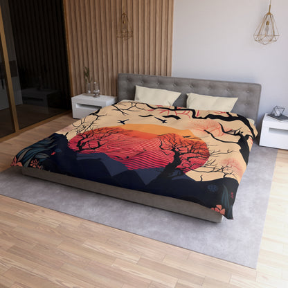 Sun Rising in Forest During Spring | Duvet Cover | Ukiyo-E Style | Harajuku | Gifts For Yourself