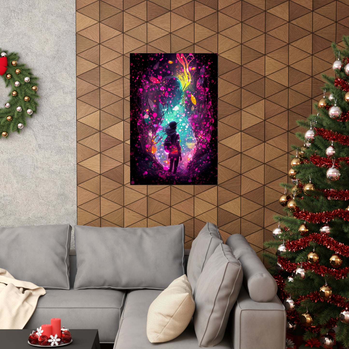 Futuristic Fantasy A Woman's Dream As She Walks into Another World, Sci-fi UV Black Light Wall Art Poster - Various Sizes