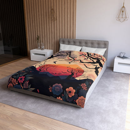 Sun Rising in Forest During Spring | Duvet Cover | Ukiyo-E Style | Harajuku | Gifts For Yourself