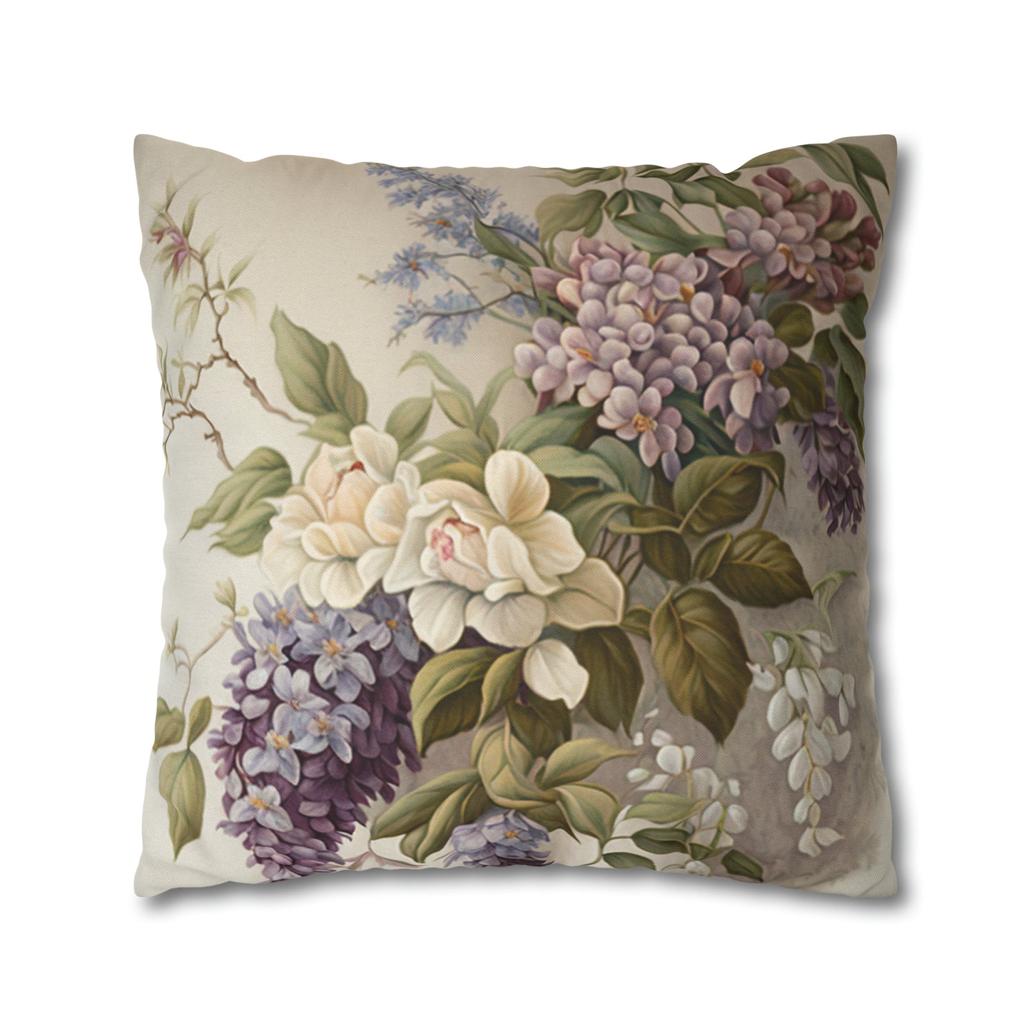 Vintage 'Embroidered Look' Flower Design #2 - Spun Polyester Square Pillow Case 20x20" and 16x16"