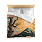 Boho Sun Rising in Spring Mount Fuji During Spring | Duvet Cover | Ukiyo-E Style | Harajuku | Gifts For Yourself