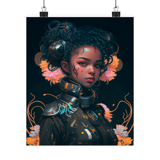 Cyber punk beautiful young black woman wall art, black anime art, Futuristic, Black Anime, Gifts For Black Girls & Women