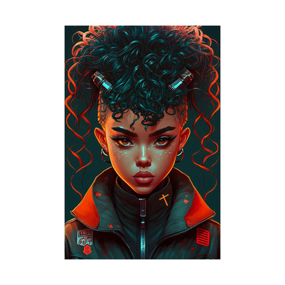 Beautiful and Powerful Black Woman Poster Wall Art, Futuristic Anime Original Art Vertical Poster, Gifts For Black Girl & Woman