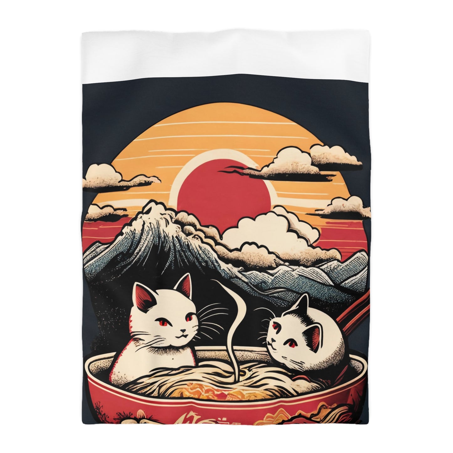 Cute Japanese Kittens/Cats Bathing in a bowl of Ramen Udon Noodles | Duvet Cover | Ukiyo-E Style | Harajuku | Gifts For Yourself