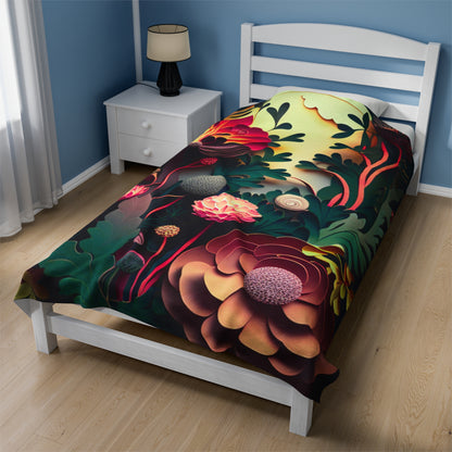 Floral Art in Paper-Cut art Velveteen Plush Blanket - 3 sizes - Gifts for Mothers, Garden & Flower Lovers