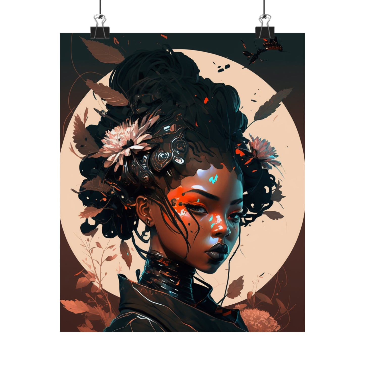 Portrait of a Beautiful Black Woman Original Art Poster for Wall Home Decor, Futuristic, Black Anime, Gifts For Black Girls & Women