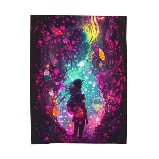 Copy of Velveteen Plush Blanket - Black Light Art Woman on Spiritual Walk