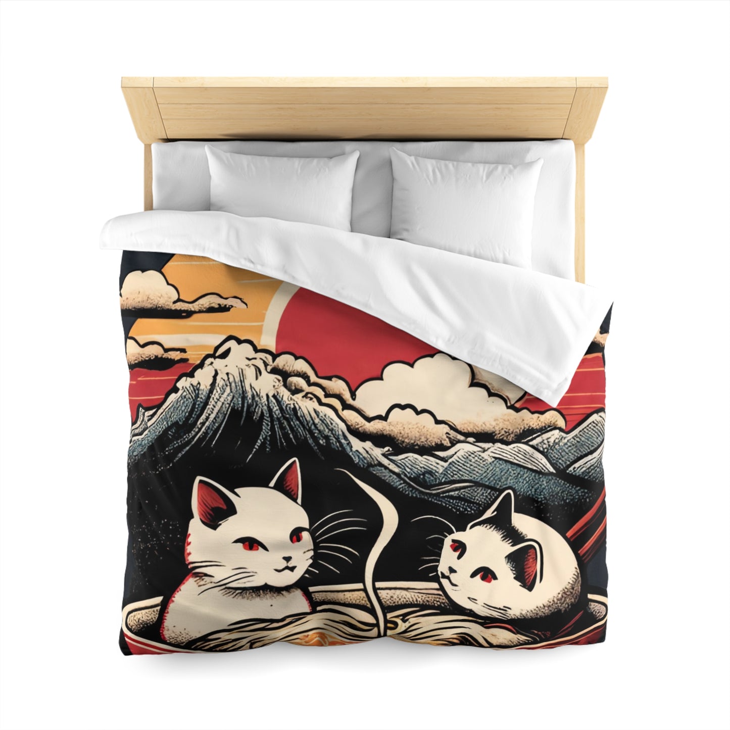 Cute Japanese Kittens/Cats Bathing in a bowl of Ramen Udon Noodles | Duvet Cover | Ukiyo-E Style | Harajuku | Gifts For Yourself