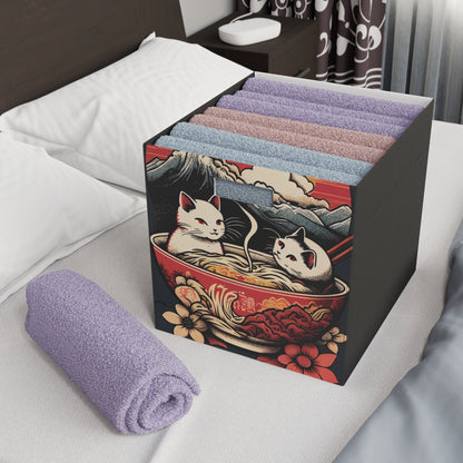 Japanese Ukiyo E Cats Bathe in Ramen Noodles | Felt Storage Box - toy storage, clothing storage perfect for bedroom, bathroom or hallway