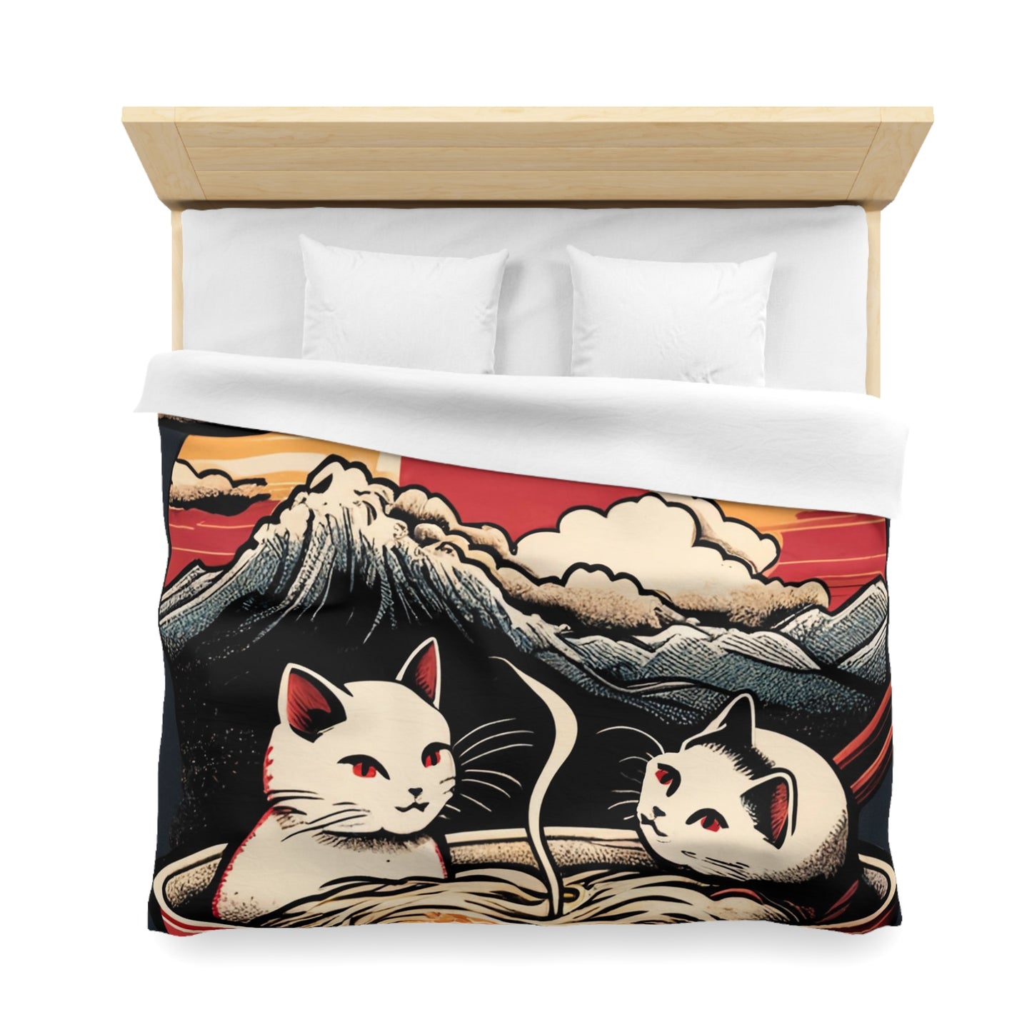 Cute Japanese Kittens/Cats Bathing in a bowl of Ramen Udon Noodles | Duvet Cover | Ukiyo-E Style | Harajuku | Gifts For Yourself