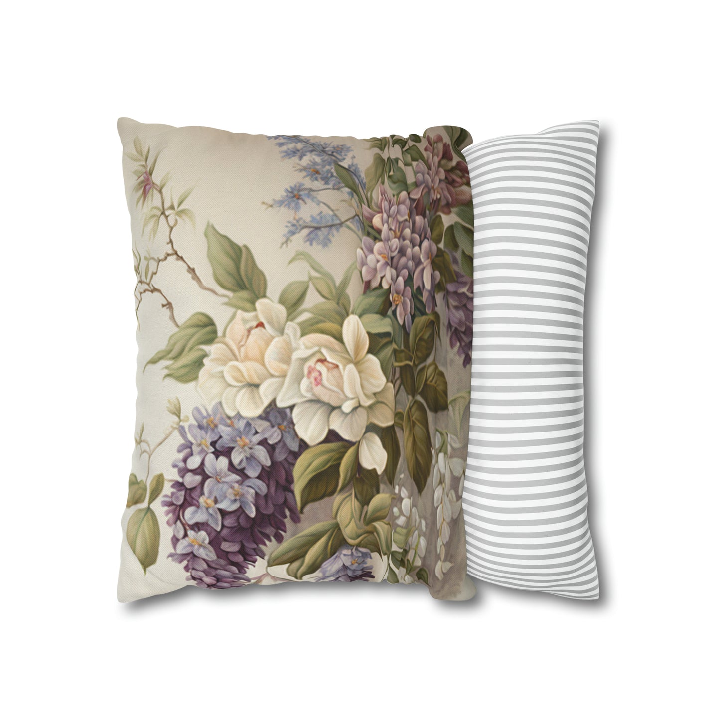 Vintage 'Embroidered Look' Flower Design #2 - Spun Polyester Square Pillow Case 20x20" and 16x16"