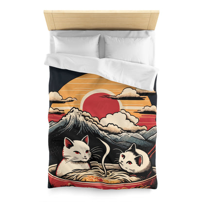 Cute Japanese Kittens/Cats Bathing in a bowl of Ramen Udon Noodles | Duvet Cover | Ukiyo-E Style | Harajuku | Gifts For Yourself