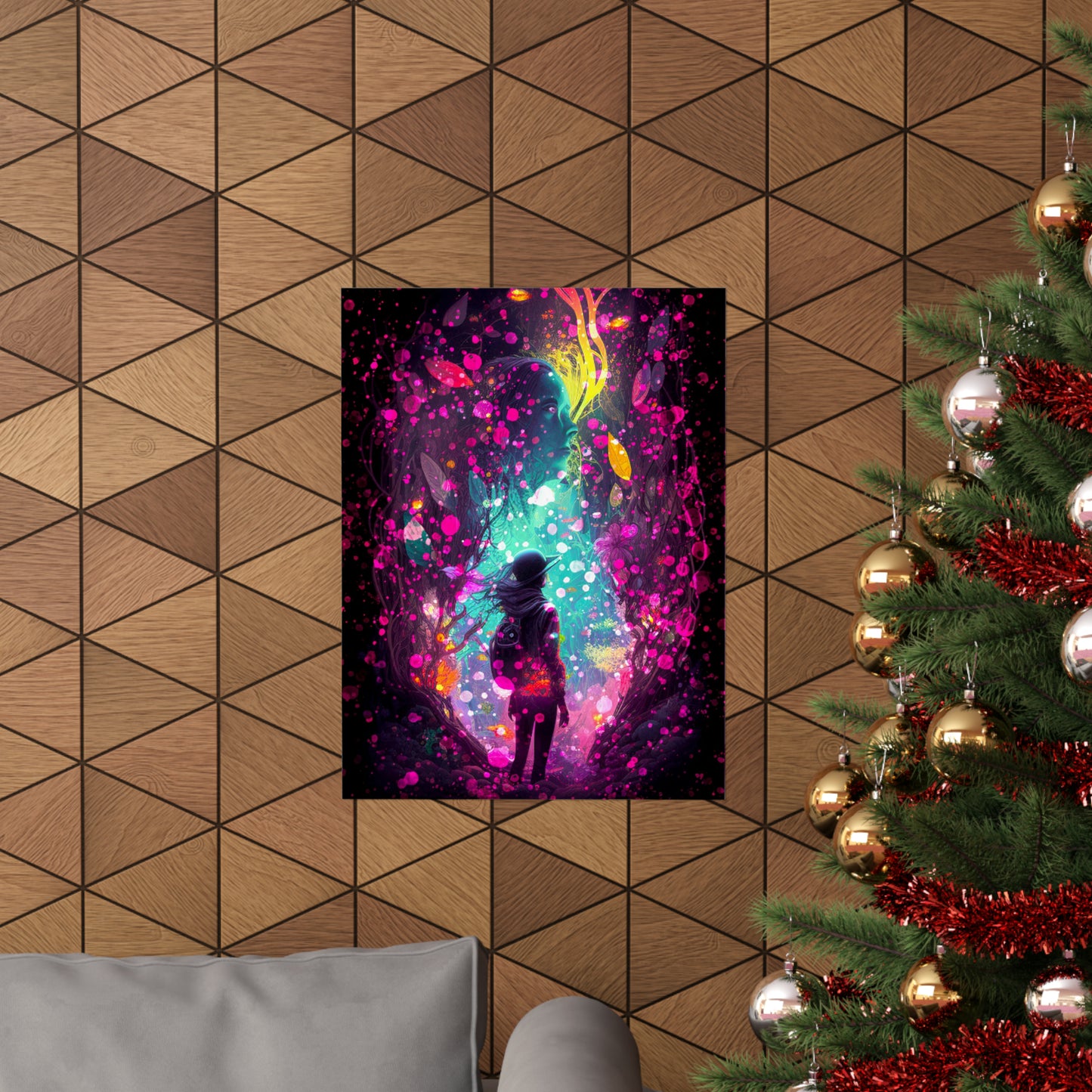 Futuristic Fantasy A Woman's Dream As She Walks into Another World, Sci-fi UV Black Light Wall Art Poster - Various Sizes