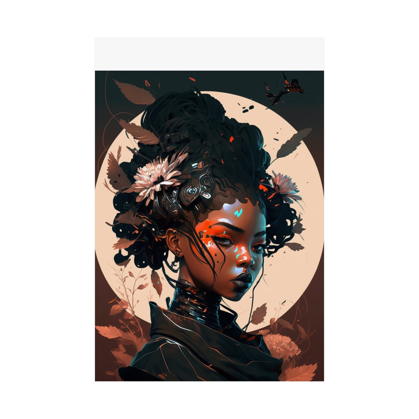 Portrait of a Beautiful Black Woman Original Art Poster for Wall Home Decor, Futuristic, Black Anime, Gifts For Black Girls & Women