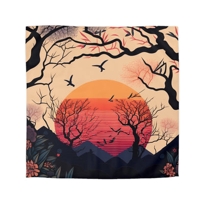 Sun Rising in Forest During Spring | Duvet Cover | Ukiyo-E Style | Harajuku | Gifts For Yourself