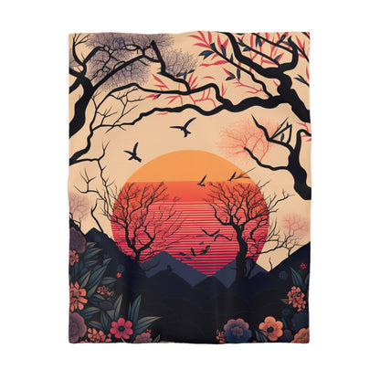 Sun Rising in Forest During Spring | Duvet Cover | Ukiyo-E Style | Harajuku | Gifts For Yourself