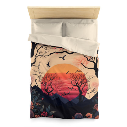 Sun Rising in Forest During Spring | Duvet Cover | Ukiyo-E Style | Harajuku | Gifts For Yourself