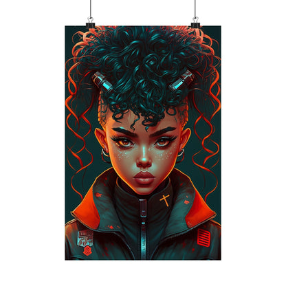 Beautiful and Powerful Black Woman Poster Wall Art, Futuristic Anime Original Art Vertical Poster, Gifts For Black Girl & Woman