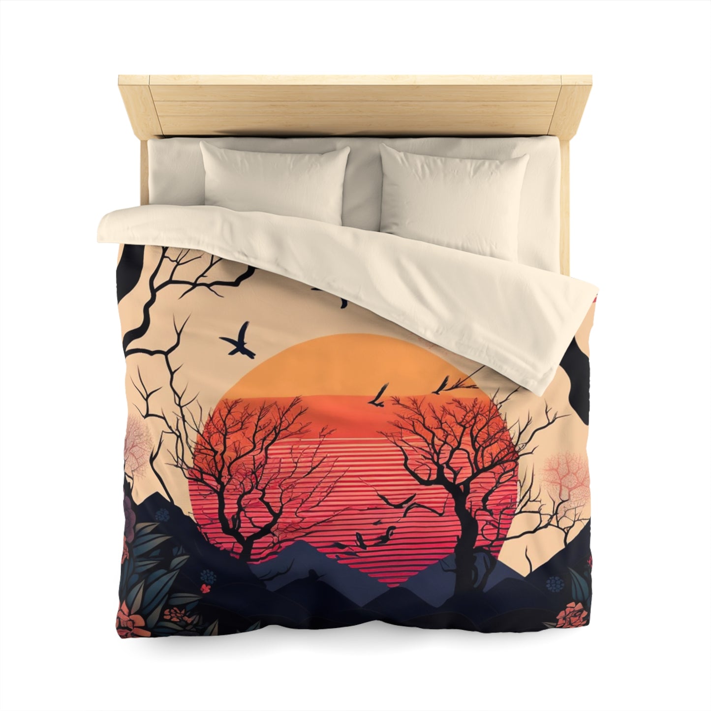 Sun Rising in Forest During Spring | Duvet Cover | Ukiyo-E Style | Harajuku | Gifts For Yourself