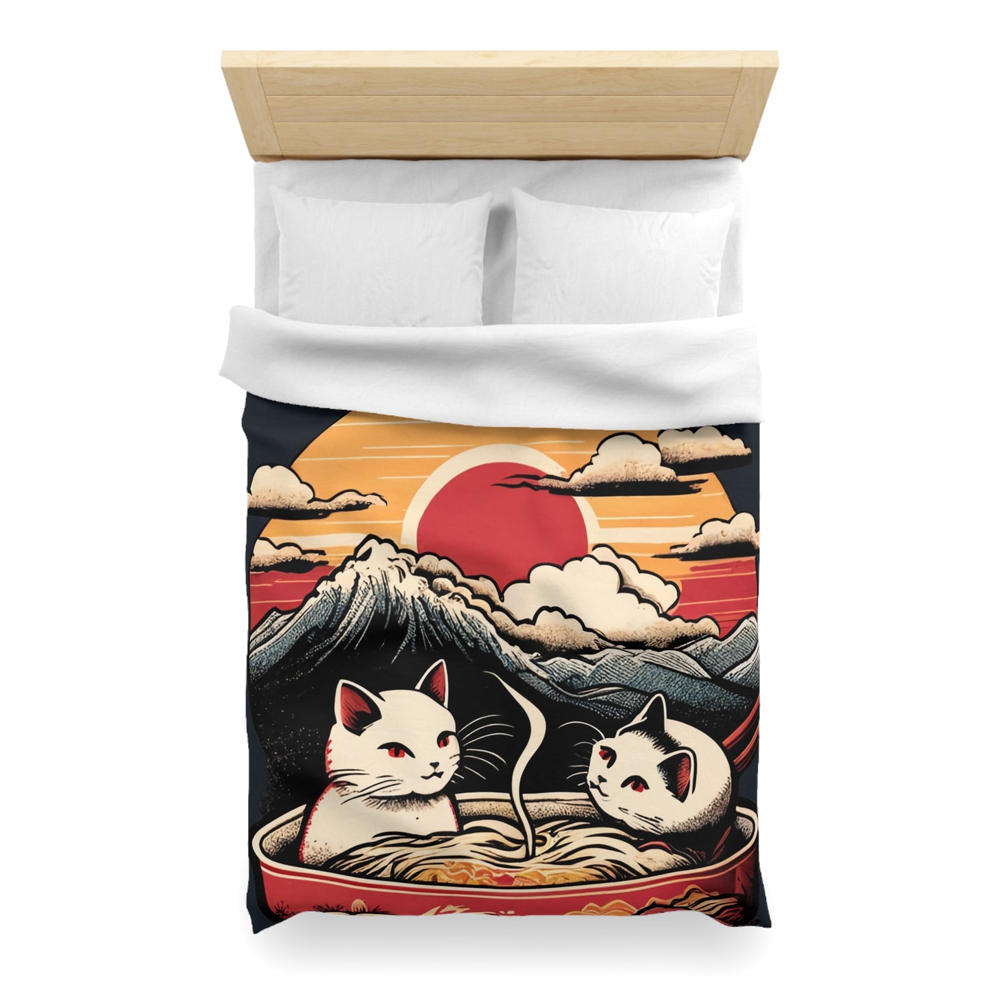 Cute Japanese Kittens/Cats Bathing in a bowl of Ramen Udon Noodles | Duvet Cover | Ukiyo-E Style | Harajuku | Gifts For Yourself