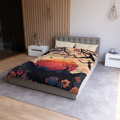 Sun Rising in Forest During Spring | Duvet Cover | Ukiyo-E Style | Harajuku | Gifts For Yourself