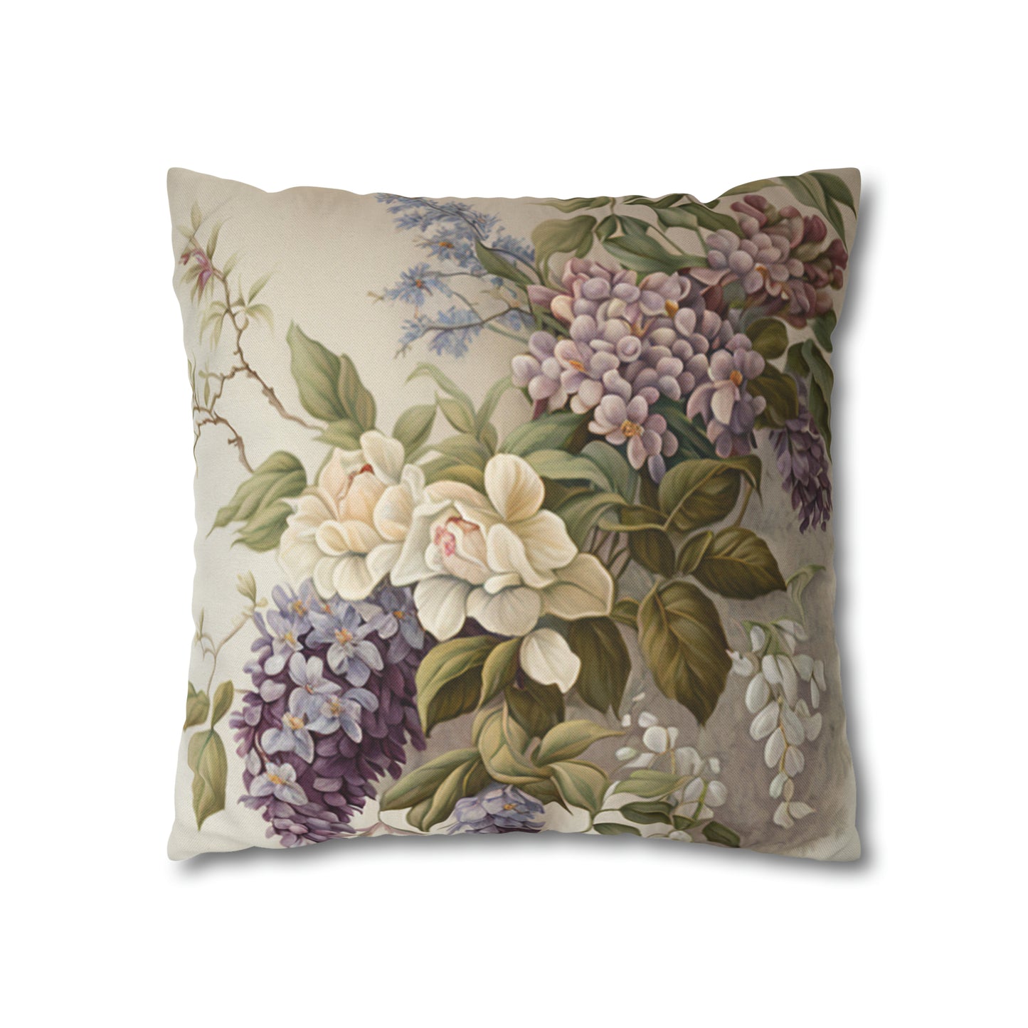 Vintage 'Embroidered Look' Flower Design #2 - Spun Polyester Square Pillow Case 20x20" and 16x16"