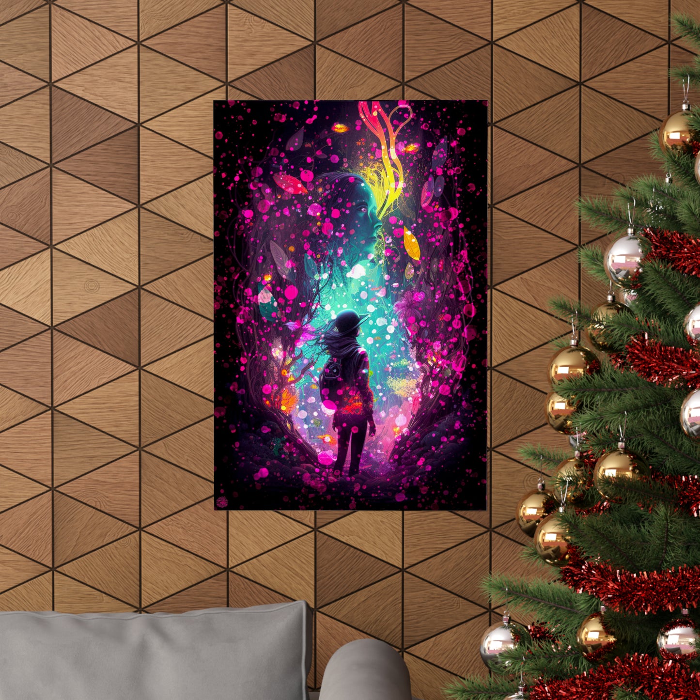 Futuristic Fantasy A Woman's Dream As She Walks into Another World, Sci-fi UV Black Light Wall Art Poster - Various Sizes