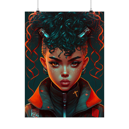 Beautiful and Powerful Black Woman Poster Wall Art, Futuristic Anime Original Art Vertical Poster, Gifts For Black Girl & Woman