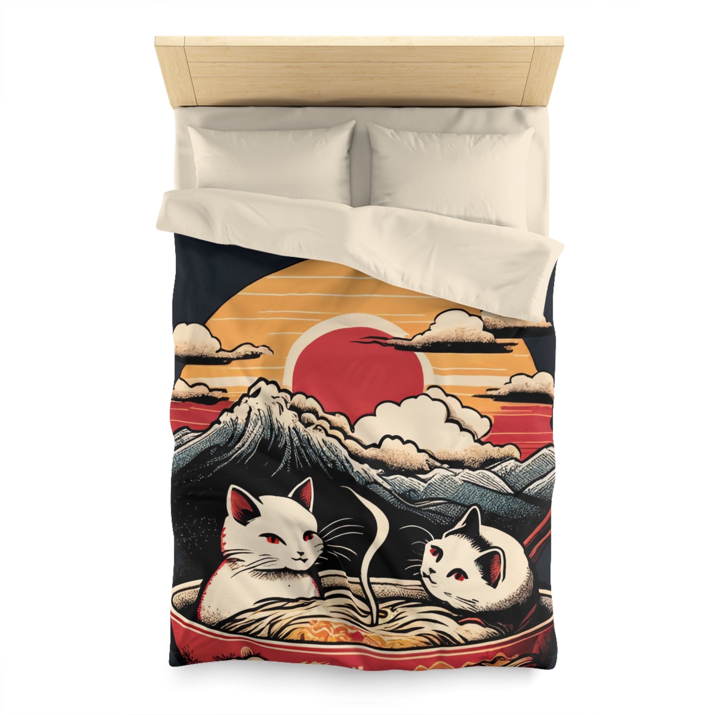 Cute Japanese Kittens/Cats Bathing in a bowl of Ramen Udon Noodles | Duvet Cover | Ukiyo-E Style | Harajuku | Gifts For Yourself