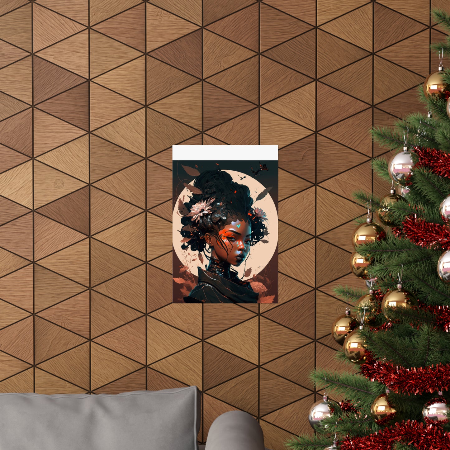 Portrait of a Beautiful Black Woman Original Art Poster for Wall Home Decor, Futuristic, Black Anime, Gifts For Black Girls & Women