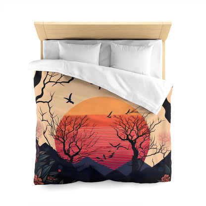 Sun Rising in Forest During Spring | Duvet Cover | Ukiyo-E Style | Harajuku | Gifts For Yourself