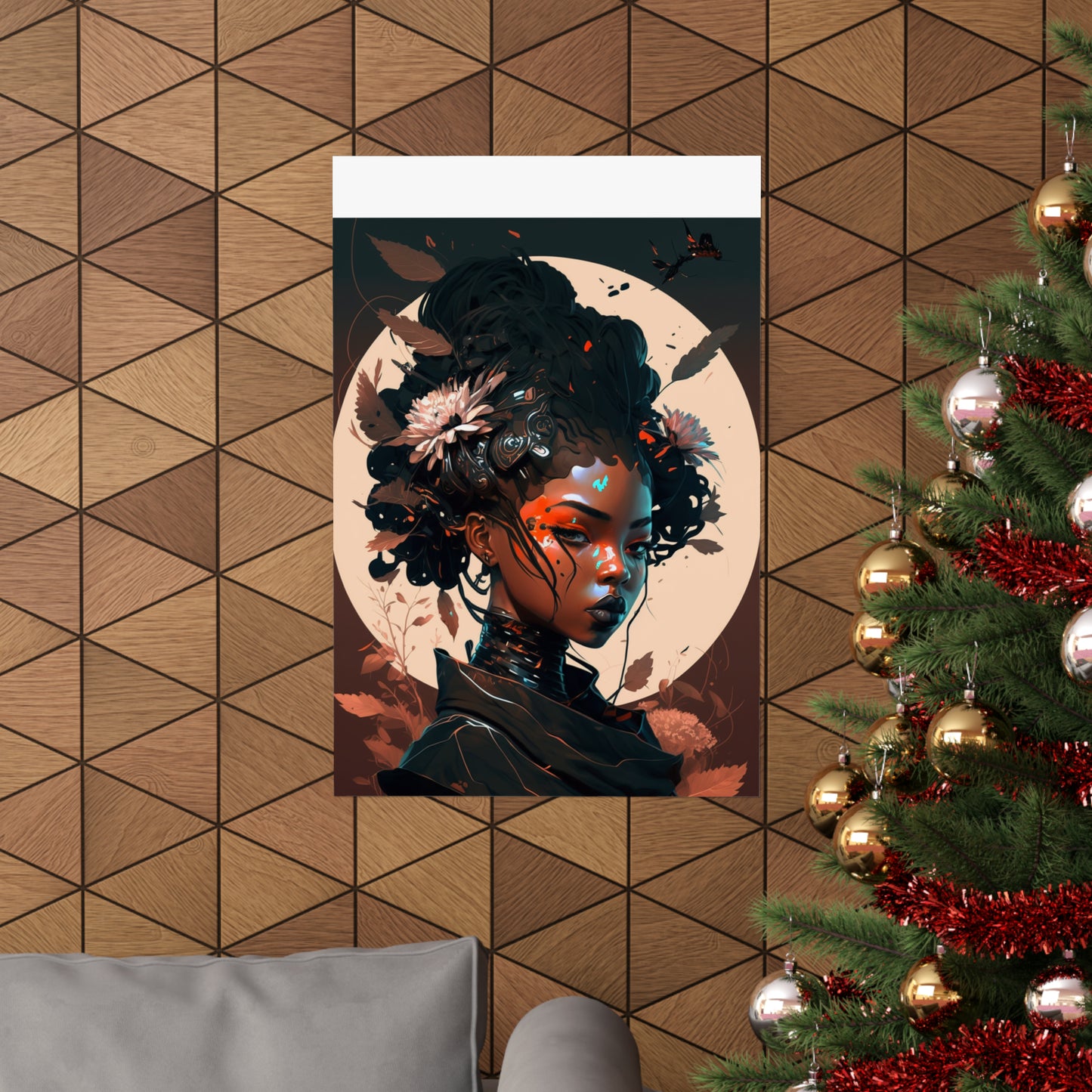 Portrait of a Beautiful Black Woman Original Art Poster for Wall Home Decor, Futuristic, Black Anime, Gifts For Black Girls & Women