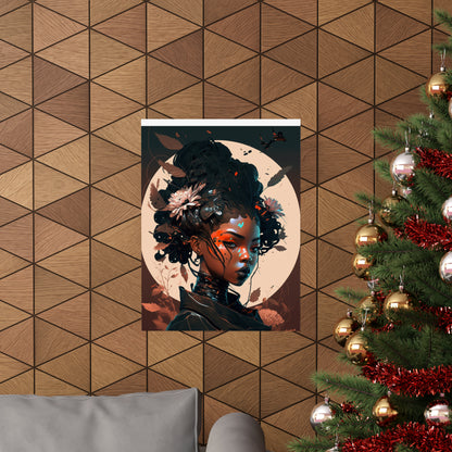 Portrait of a Beautiful Black Woman Original Art Poster for Wall Home Decor, Futuristic, Black Anime, Gifts For Black Girls & Women