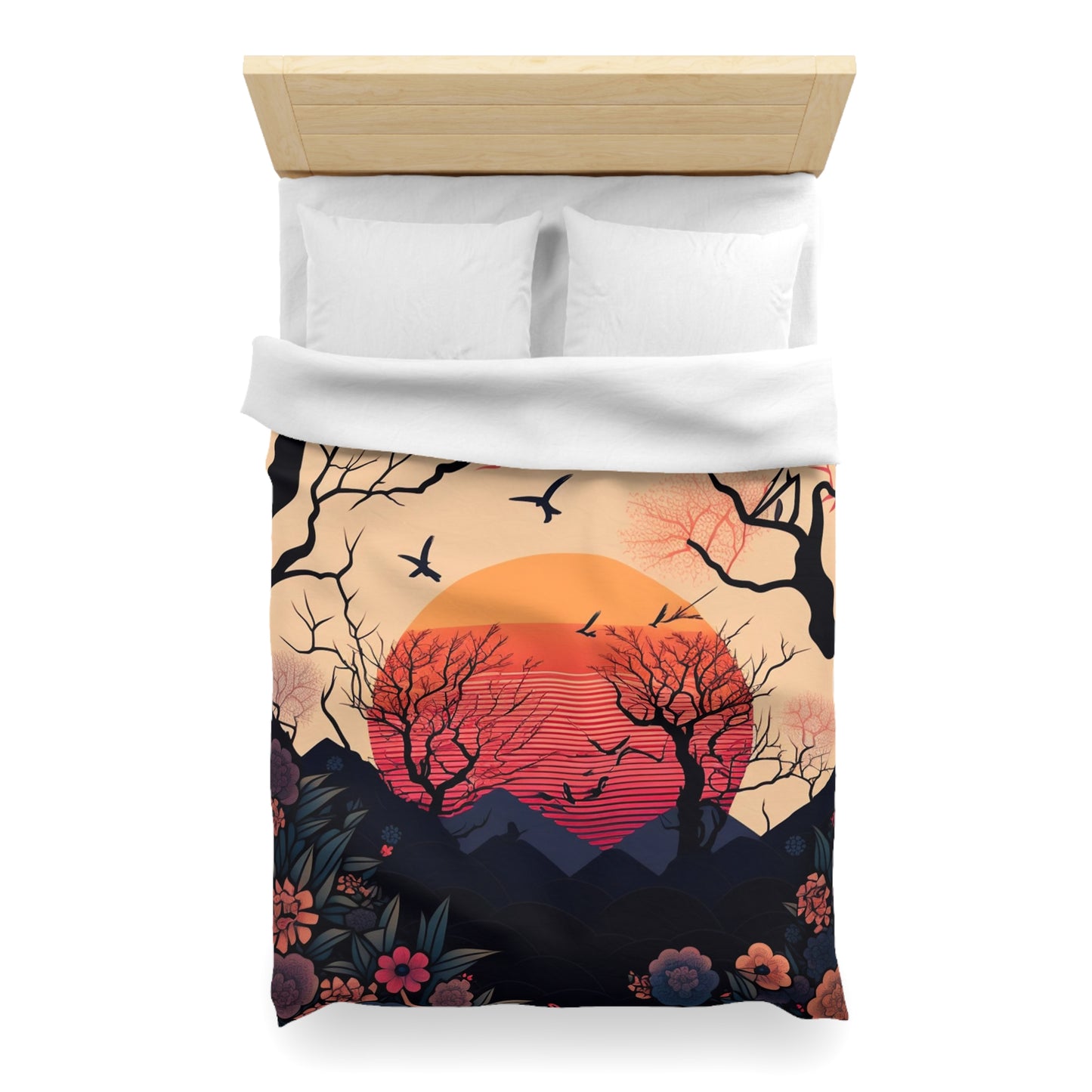 Sun Rising in Forest During Spring | Duvet Cover | Ukiyo-E Style | Harajuku | Gifts For Yourself