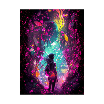 Futuristic Fantasy A Woman's Dream As She Walks into Another World, Sci-fi UV Black Light Wall Art Poster - Various Sizes