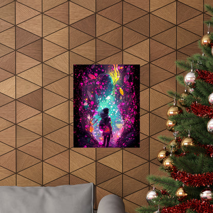 Futuristic Fantasy A Woman's Dream As She Walks into Another World, Sci-fi UV Black Light Wall Art Poster - Various Sizes