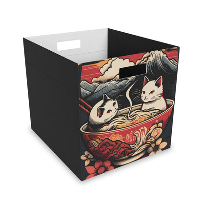 Japanese Ukiyo E Cats Bathe in Ramen Noodles | Felt Storage Box - toy storage, clothing storage perfect for bedroom, bathroom or hallway