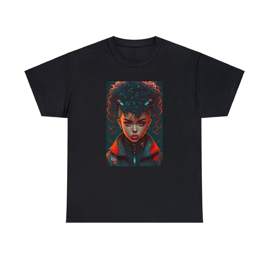 Futuristic Cyberpunk Gamer Black Anime Girl | Original Art | Gamers Gift | Unisex Heavy Cotton Tee | S-5x Sizes