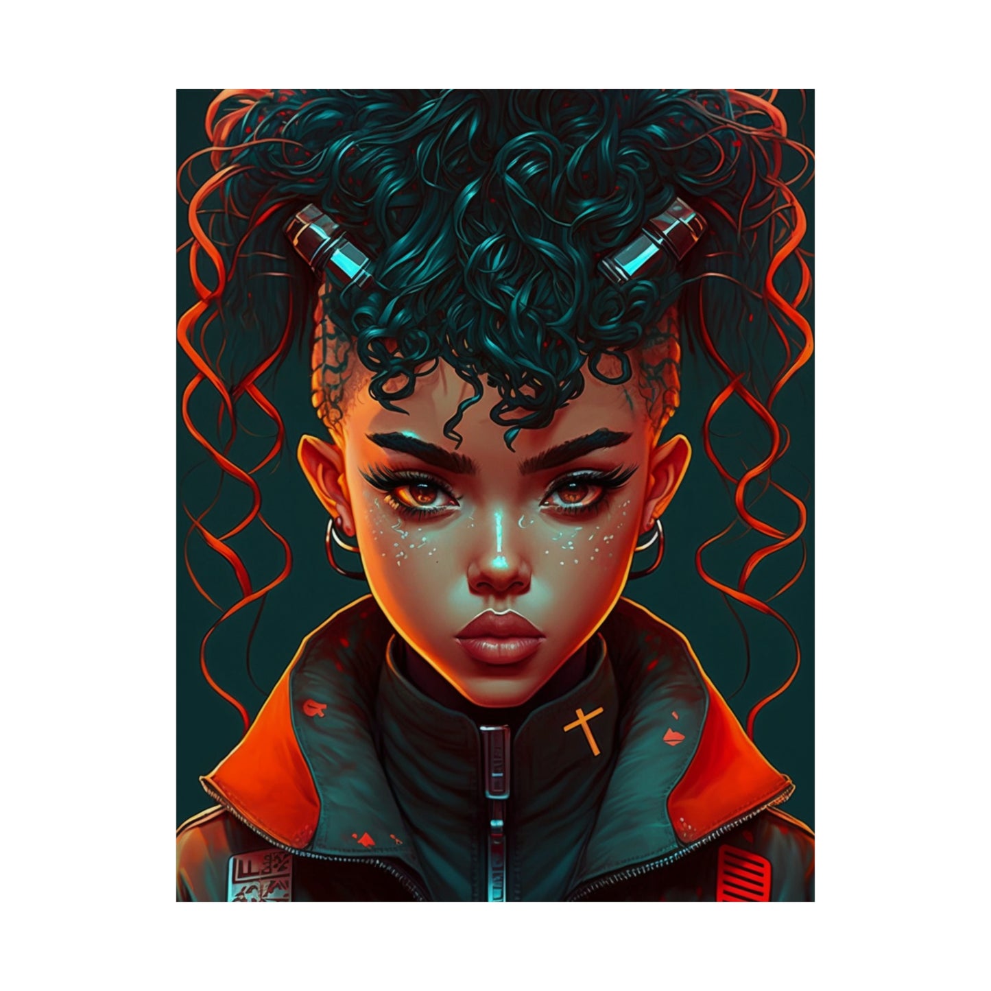 Beautiful and Powerful Black Woman Poster Wall Art, Futuristic Anime Original Art Vertical Poster, Gifts For Black Girl & Woman