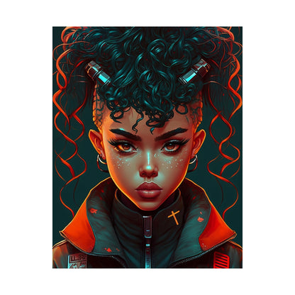 Beautiful and Powerful Black Woman Poster Wall Art, Futuristic Anime Original Art Vertical Poster, Gifts For Black Girl & Woman